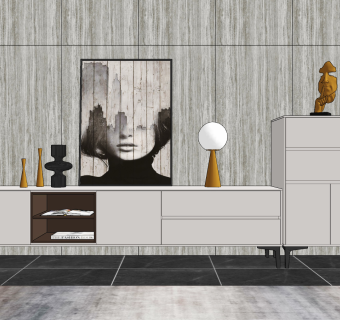 现代简约电视柜su草图模型下载