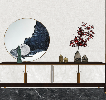 新中式轻奢电视柜su草图模型下载