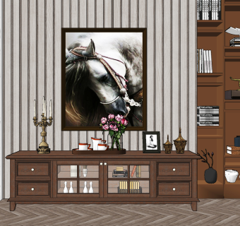 美式实木电视柜su草图模型下载