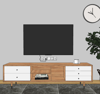 北欧简约电视柜su草图模型下载