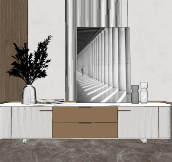 现代条纹电视柜su草图模型下载