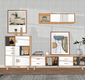 北欧原木电视柜su草图模型下载