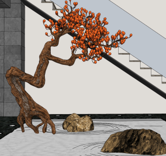 中式鸿运当头植物景观su草图模型下载