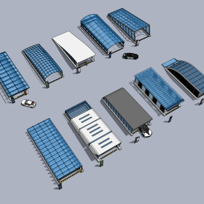 现代玻璃钢架，地下车库入口su草图模型下载