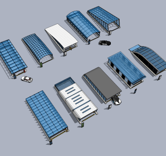 现代玻璃钢架，地下车库入口su草图模型下载