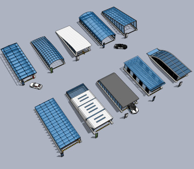 现代玻璃钢架，地下车库入口su草图模型下载