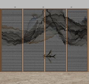 新中式轻奢背景壁饰su草图模型下载