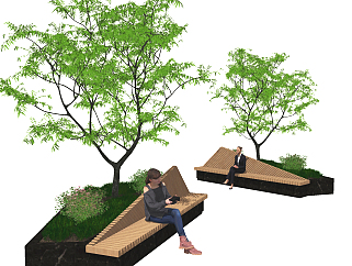 现代户外景观公共长椅su草图模型下载