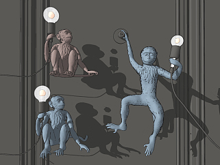 北欧猴子雕塑装饰<em>壁灯</em>su草图模型下载