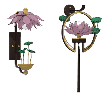 新中式荷花壁灯su草图模型下载