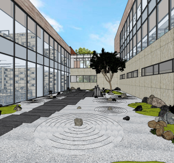 新中式庭院景观su草图模型下载