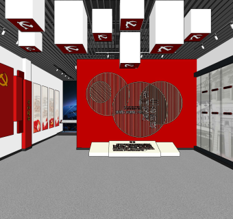 现代党建文化展厅su草图模型下载