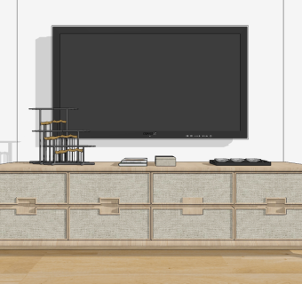 新中式实木电视柜su草图模型下载