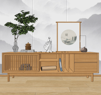 现代简约电视柜su草图模型下载