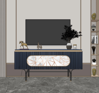 现代轻奢电视柜su草图模型下载