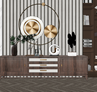 新中式实木电视柜su草图模型下载