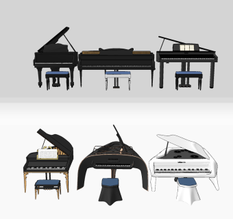 现代钢琴乐器su草图模型下载