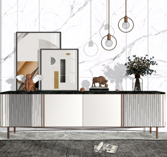 现代轻奢电视柜su草图模型下载