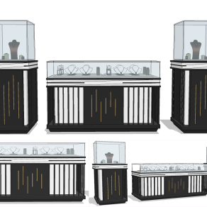 现代珠宝首饰展示柜，货架su草图模型下载