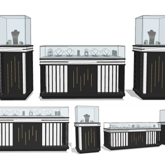 现代珠宝首饰展示柜，货架su草图模型下载