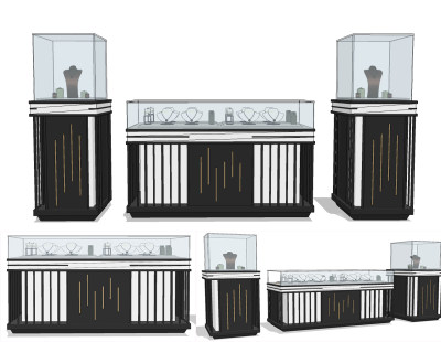 现代珠宝首饰展示柜，货架su草图模型下载