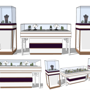 现代珠宝首饰展示柜，货架su草图模型下载