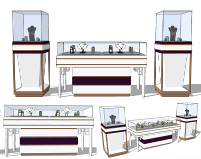 现代珠宝首饰展示柜，货架su草图模型下载