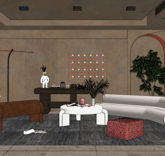 现代客厅su草图模型下载