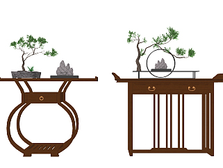 中式古典实木，端景台su草图模型下载