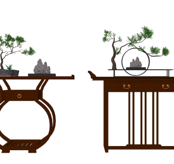 中式古典实木，端景台su草图模型下载