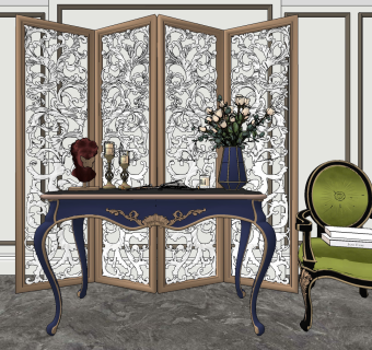 法式雕花端景台su草图模型下载