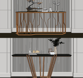 新中式轻奢端景条案su草图模型下载