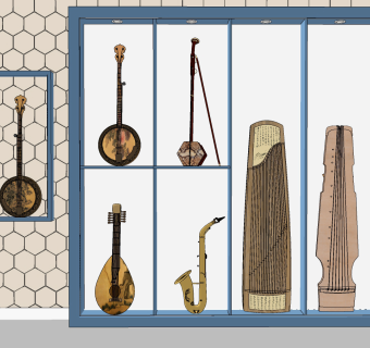 中式中国传统乐器组合su草图模型下载