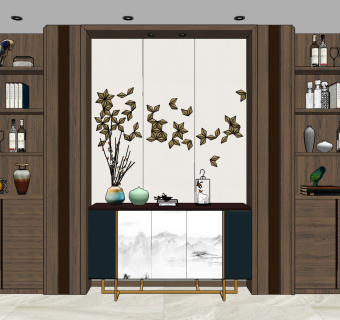 新中式端景柜，玄关柜su草图模型下载
