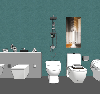 现代马桶，卫浴，用品su草图模型下载