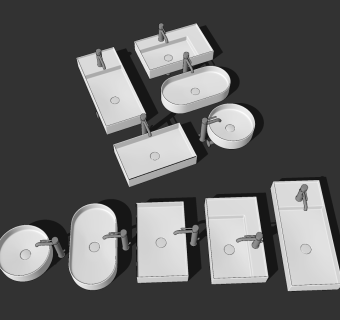 现代洗手台洗手盆水龙头su草图模型下载