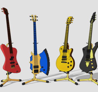 现代金属吉他乐器su草图模型下载