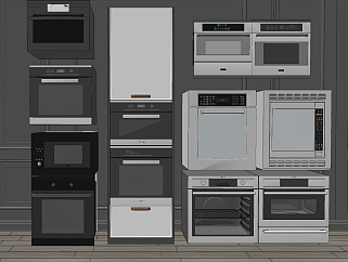 现代烤箱微波炉消毒柜，厨房用品su草图模型下载
