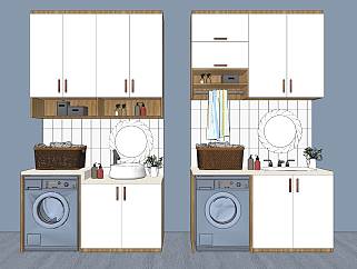 北欧洗衣机柜浴室柜su草图模型下载
