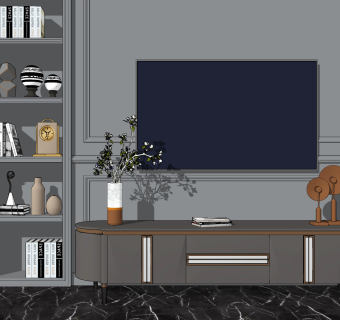 简欧轻奢电视柜su草图模型下载