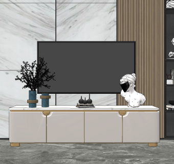 现代大理石电视柜su草图模型下载