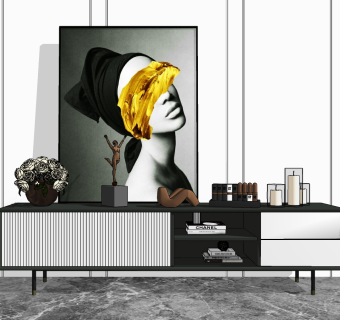 现代简约电视柜su草图模型下载