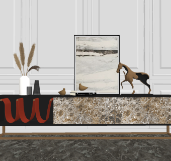 现代轻奢电视柜su草图模型下载