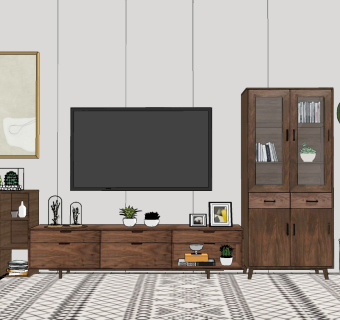 北欧电视柜边柜组合su草图模型下载