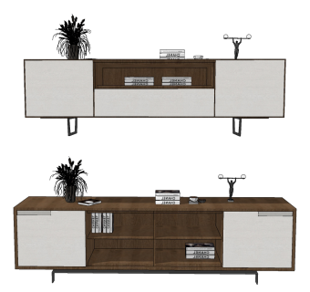 现代简约电视柜su草图模型下载