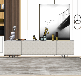 现代岩板电视柜su草图模型下载