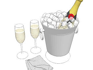 现代冰桶<em>酒杯</em>香槟酒su草图模型下载