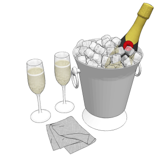 现代冰桶酒杯香槟酒su草图模型下载