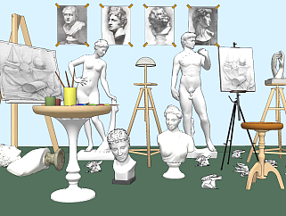 欧式石膏<em>雕塑人物雕像</em>，画板su草图模型下载