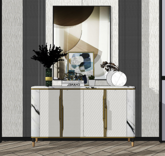 简欧式端景柜su草图模型下载